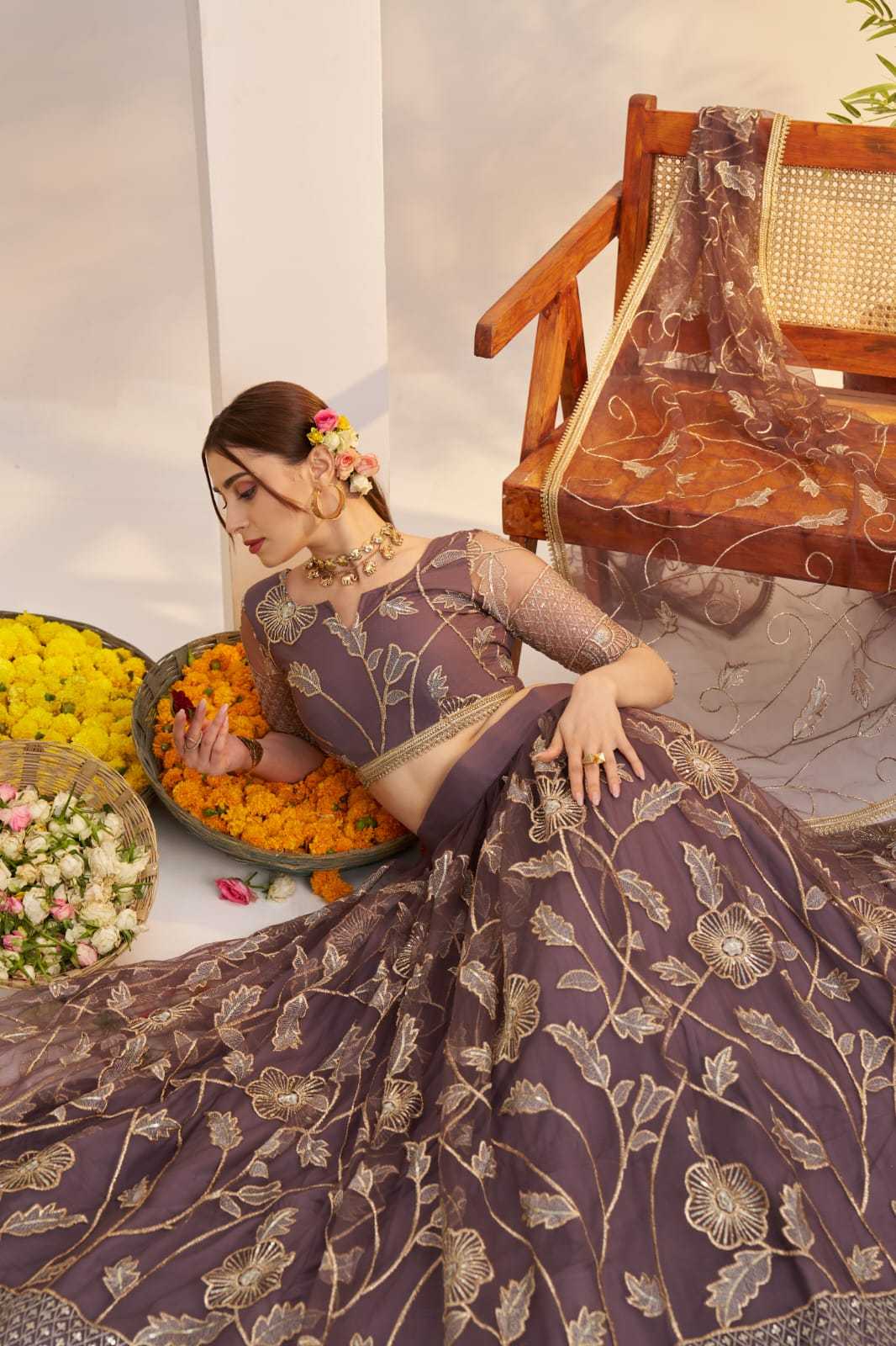 Georgette Embroidered Zari Work Sequins Lehenga